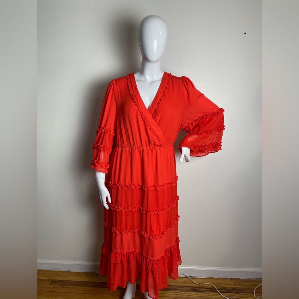 Alexis for Target Angel Sleeve Tiered Ruffle Maxi Dress in Orange/Red Size 2X